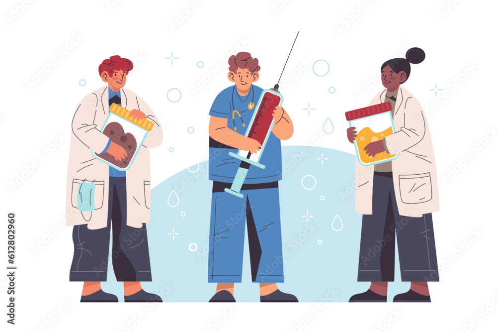 Vector cartoon doctor at analysis test. Medicine Vector cartoon doctor at analysis test. Medicine