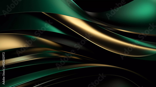 Abstract green and black background with geometric dynamic glowing diagonal lines. Modern technology background, graphic for business, corporate, brochure, banner, cover or poster, Generative AI.