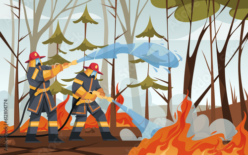 Natural fire disaster, burning forest vector image