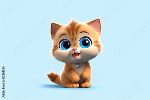 Adorable Cartoon Cat with Big Blue Eyes - Cute 3D Animation for Kids: Generative AI