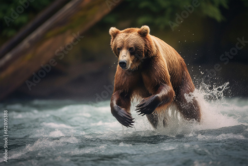 the bear is looking for fish in the river © bojel