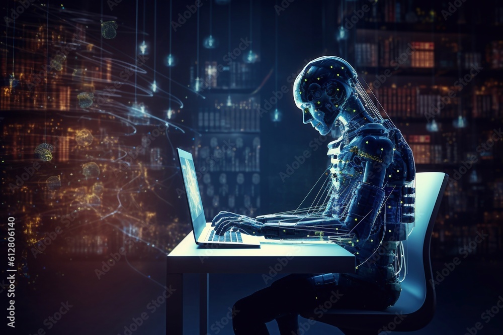 Robot team working in the office, Future technology concept Generative AI Robot team working in the office, Future technology concept Generative AI