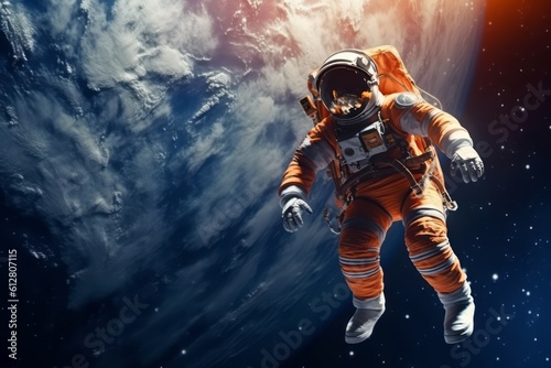 Astronaut admiring the beauty of earth while floating in space. Generative AI