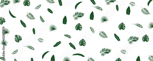 seamless tropical pattern with exotic leaves and plants jungle vector on white background