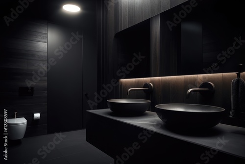 modern dark themed bathroom  minimal style  contemporary design  generative AI