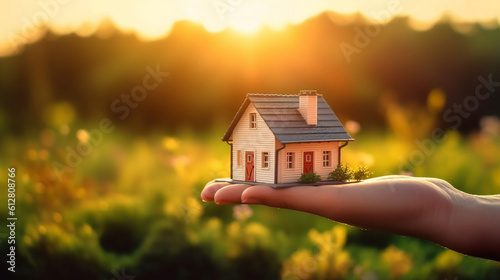 A house in hand at the park during early morning