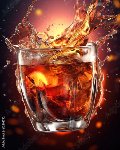 a glass of coca cola with ice poured, AI Generative