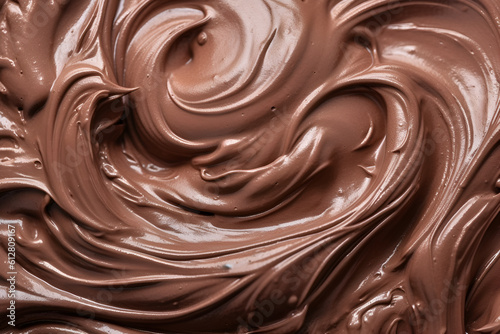 Chocolate ice cream. Close up. Ice cream background, texture. Generative AI.