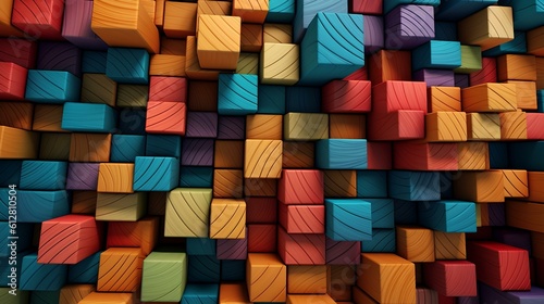 Fototapeta Naklejka Na Ścianę i Meble -  colorful abstract background wallpaper in the style of carved wood blocks, playful geometrics modular design. generative AI