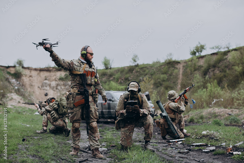 Fototapeta premium A group of Ukrainian Air Intelligence training at range