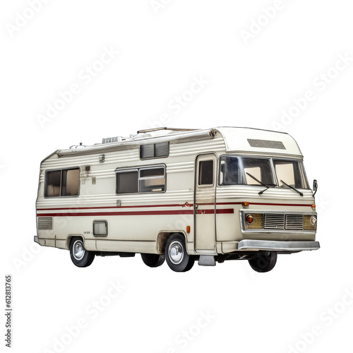 a motorhome, trailer with wheels, side view