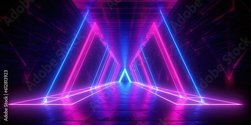 abstract futuristic geometric tunnel portal with pink blue glowing neon moving high speed wave lines and bokeh lights. Data transfer concept Fantastic wallpaper  Ai Generative