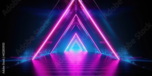 abstract futuristic geometric tunnel portal with pink blue glowing neon moving high speed wave lines and bokeh lights. Data transfer concept Fantastic wallpaper  Ai Generative
