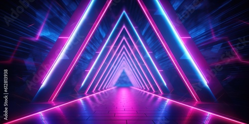 abstract futuristic geometric tunnel portal with pink blue glowing neon moving high speed wave lines and bokeh lights. Data transfer concept Fantastic wallpaper, Ai Generative