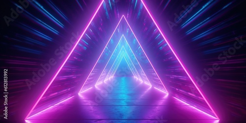 abstract futuristic geometric tunnel portal with pink blue glowing neon moving high speed wave lines and bokeh lights. Data transfer concept Fantastic wallpaper, Ai Generative