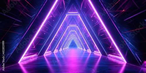 abstract futuristic geometric tunnel portal with pink blue glowing neon moving high speed wave lines and bokeh lights. Data transfer concept Fantastic wallpaper, Ai Generative