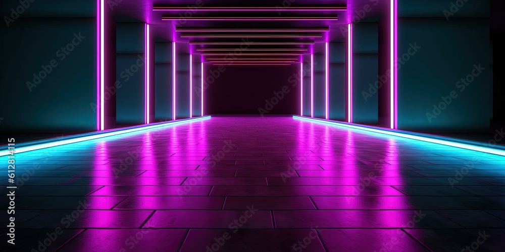 abstract futuristic geometric tunnel portal with pink blue glowing neon moving high speed wave lines and bokeh lights. Data transfer concept Fantastic wallpaper, Ai Generative