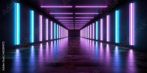 abstract futuristic geometric tunnel portal with pink blue glowing neon moving high speed wave lines and bokeh lights. Data transfer concept Fantastic wallpaper, Ai Generative © AKKA