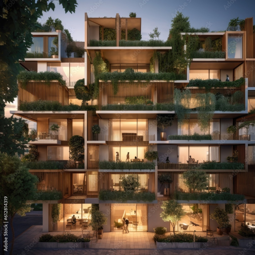 Fototapeta premium modern building with balconies, ai generative