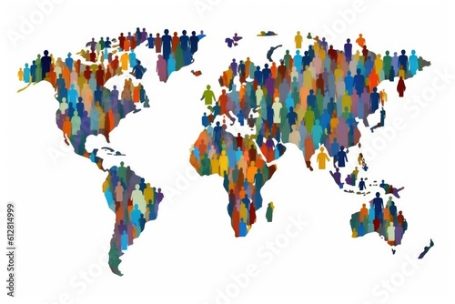 world map with people crowd of multicultural people composing a world map  ai generative