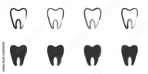 Hand drawn teeth icon set. Vector illustration.