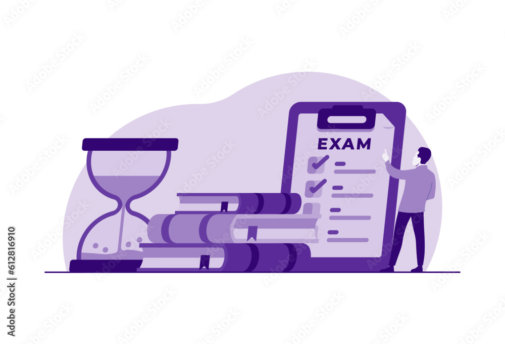 Exam concept, Examination, Test, Checklist, Student facing examination flat illustration vector template for landing page, mobile app, flyer, template, web banner, infographic