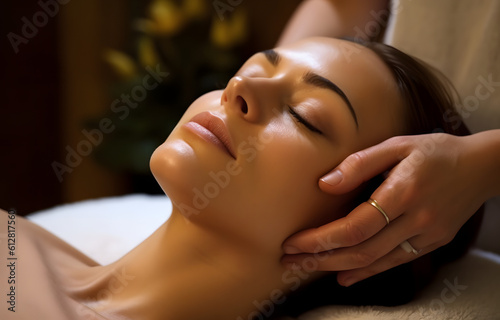 face of beautiful woman in spa  receiving massage  generative ai