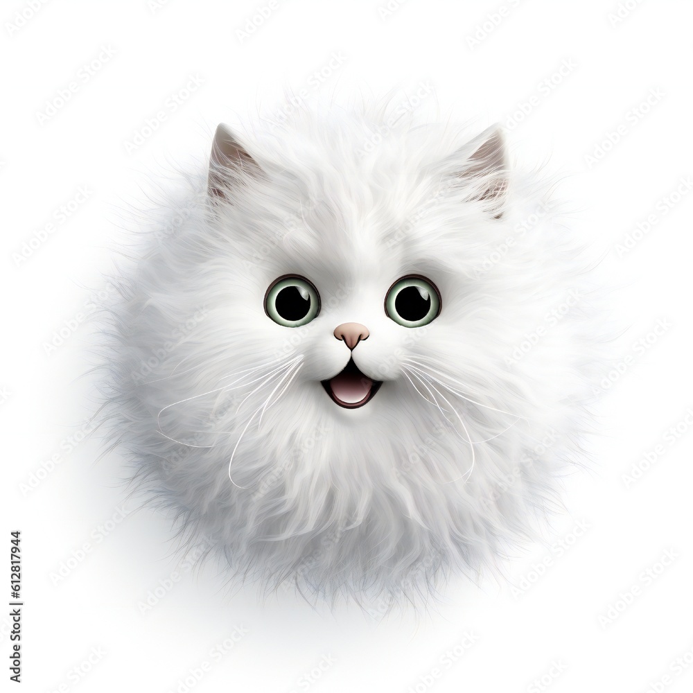 Happy fluffy smiley face cat cartoon mascot on white background Generative AI Happy fluffy smiley face cat cartoon mascot on white background Generative AI