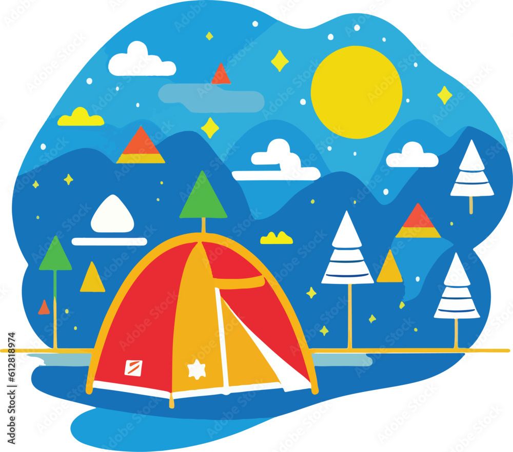 Tent Camping with Mountain Background Logo