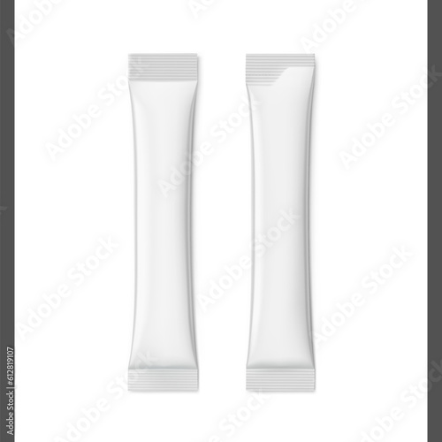 Metal package stick mockup. Set of stick with different corners.  Vector illustration isolated on white background. Can be use for food, cosmetic, medicine and etc. EPS10.