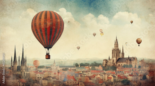 City with a hot air balloon