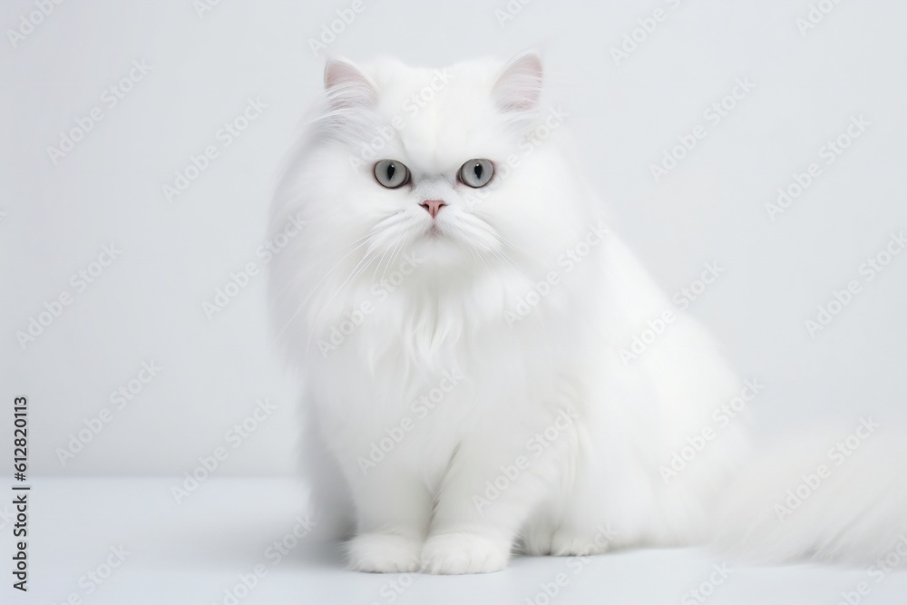 Fluffy white cat on white background Generative AI