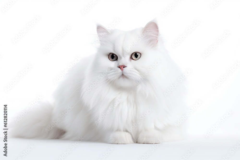 Fluffy white cat on white background Generative AI