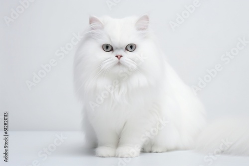 Fluffy white cat on white background Generative AI