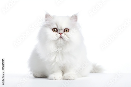 Fluffy white cat on white background Generative AI