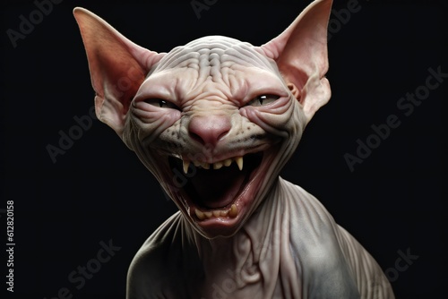 Angry screaming sphynx cat on white background Generative AI