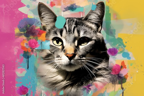 A Colorful and Abstract Watercolor Portrait of a Cat
