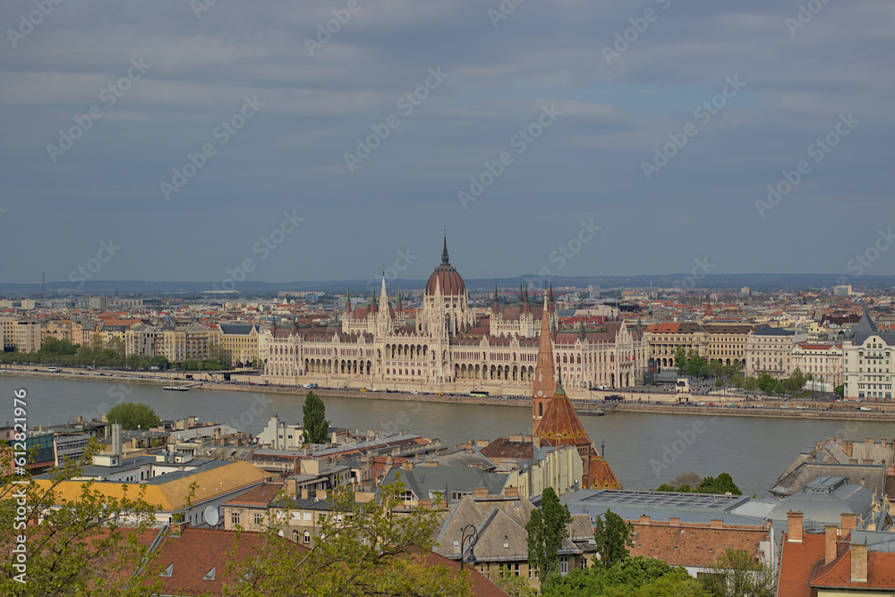 Budapest, Hungary - The famous building of the Hungarian Parliament and the Danube river in the cityscape of Budapest. Main tourist attraction.