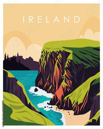 Moher Ireland travel poster banner