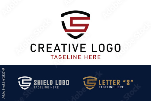 letter S logo in shield. monogram design style. Simple vector design editable