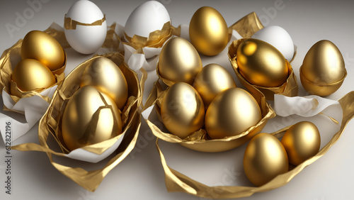 Attractive shiny golden eggs background, close-up shots, rich concept, vitality