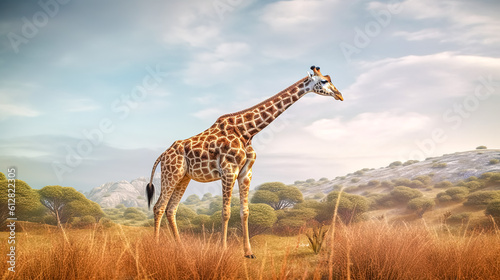 giraffe in africa nature, banner, made with Generative AI © edojob