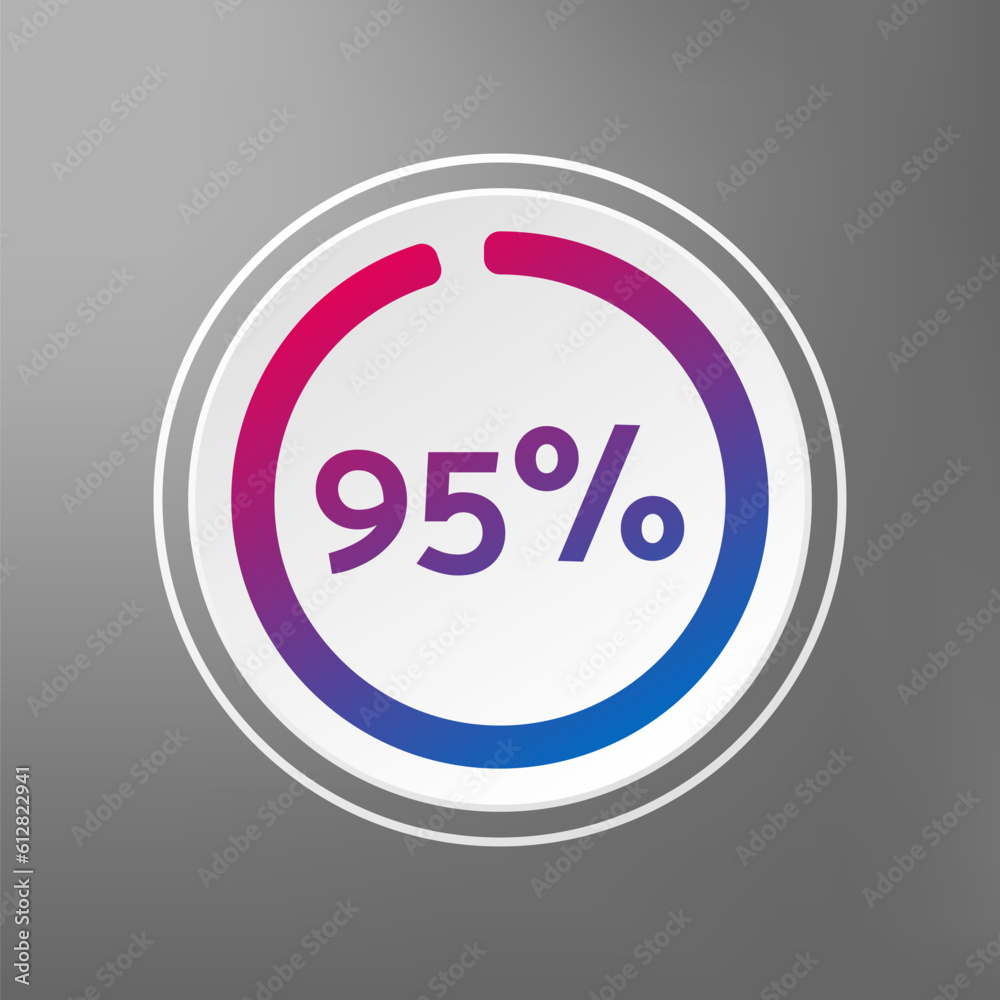 95 percent circle chart, isolated symbol on gray background. Vector gradient element. Percentage Infographic sign. Icon for business, finance, progress, web design, download 95 percent circle chart, isolated symbol on gray background. Vector gradient element. Percentage Infographic sign. Icon for business, finance, progress, web design, download