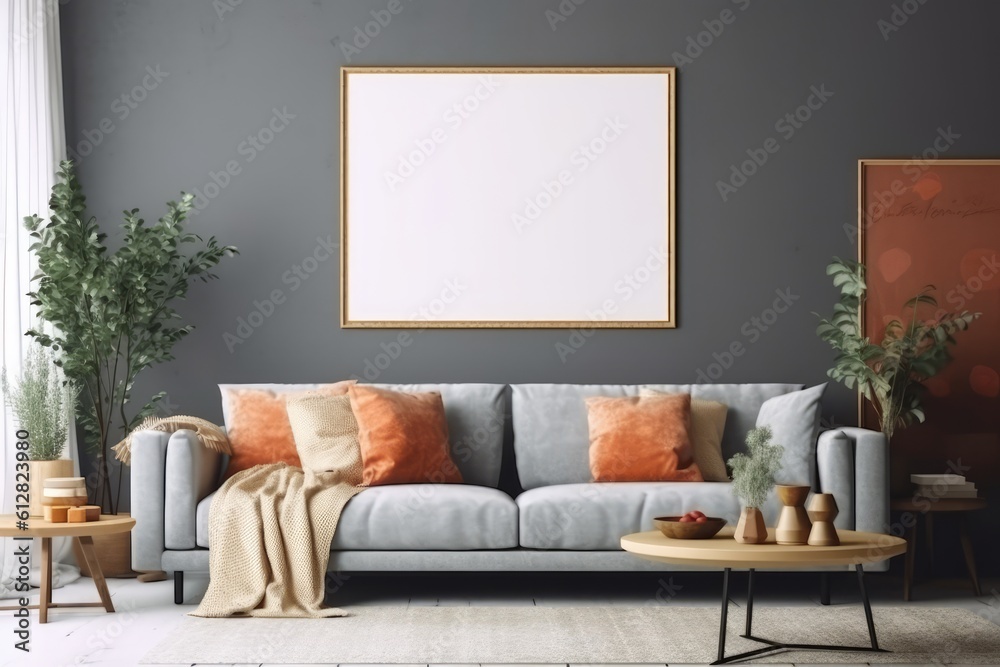 Inspiring Interior Mockups with Empty Frames, generative AI Inspiring Interior Mockups with Empty Frames, generative AI