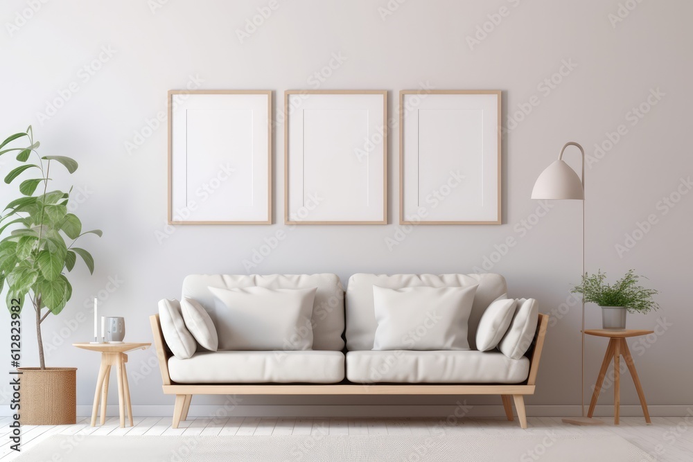 Inspiring Interior Mockups with Empty Frames, generative AI Inspiring Interior Mockups with Empty Frames, generative AI