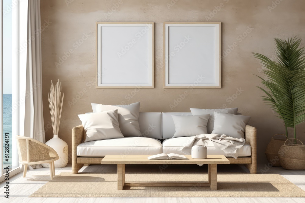 Inspiring Interior Mockups with Empty Frames, generative AI Inspiring Interior Mockups with Empty Frames, generative AI