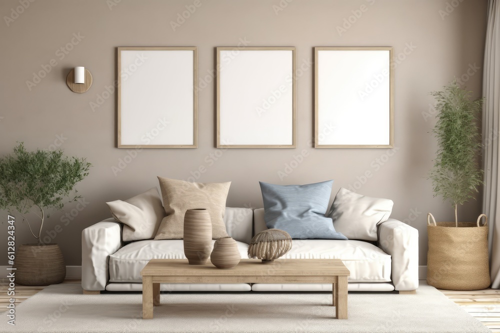 Inspiring Interior Mockups with Empty Frames, generative AI Inspiring Interior Mockups with Empty Frames, generative AI