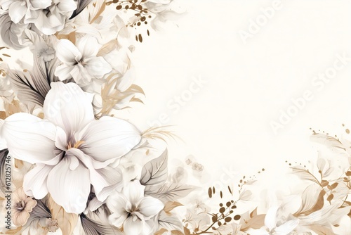 Thin line art empty floral border on white background Generative AI