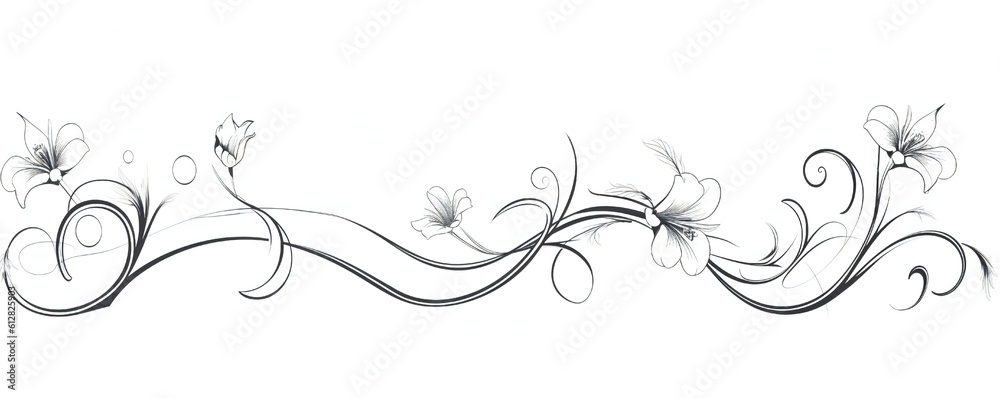 Thin line art empty floral border on white background Generative AI