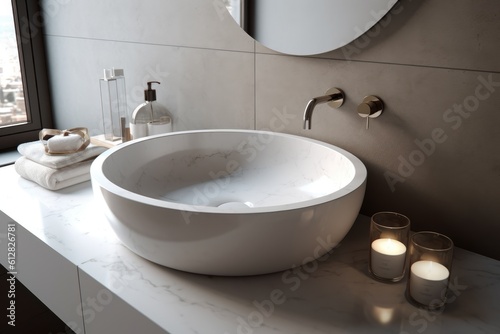 modern bathroom sink close up, minimal style, contemporary design, generative AI